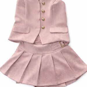 Blush Pink Two Piece Skirt Set with Gold Button